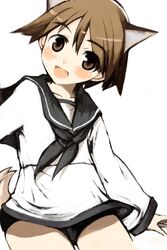  animal_ears bad_id bad_pixiv_id blush brown_eyes brown_hair dog_ears dog_girl dog_tail female miyafuji_yoshika oimu_(ununsan) school_uniform short_hair smile solo strike_witches tail world_witches_series 