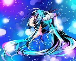  aqua_hair bad_id bad_pixiv_id female hair_ornament kobanzame long_hair original red_eyes sketch snow solo 