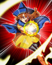  alena_(dq4) angry boots cape commentary_request dragon_ball dragon_quest dragon_quest_iv dress energy_ball female gloves hat kamehameha_(dragon_ball) knee_boots long_hair open_mouth orange_hair pantyhose poki_a red_eyes solo 