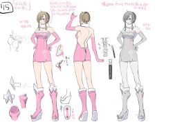  braid breasts brown_hair crossover crown_braid dress facial_mark female full_body long_hair official_art phantasy_star phantasy_star_online_2 pink_dress short_hair sideboob simple_background skirt solo thighhighs v_juri_f white_background yasuda_suzuhito yozakura_quartet 