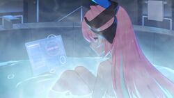  bath blue_eyes closed_mouth completely_nude female highres hologram holographic_interface honkai_(series) honkai_impact_3rd horns long_hair multicolored_hair nude official_art partially_submerged pink_hair resized ripples rozaliya_olenyeva rozaliya_olenyeva_(fervent_tempo) scar sitting solo steam streaked_hair third-party_source towel upscaled water wet white_hair 