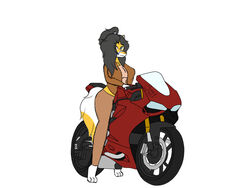  4:3 amelya_azra anthro bottomwear breasts canid canine clothed clothing digital_media_(artwork) ducati_(motorcycle) female fox hi_res looking_at_viewer mammal motorcycle mzzrlaraz rider riding_motorcycle smile solo topwear vehicle 