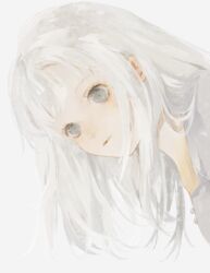  bad_id bad_pixiv_id closed_mouth commentary female glitter grey_background grey_eyes highres light_smile long_hair makeup niwa_haruki original portrait simple_background solo symbol-only_commentary white_hair white_theme 