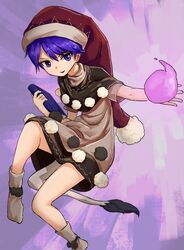  black_capelet book capelet commentary_request doremy_sweet dream_soul dress female full_body hair_between_eyes hat highres holding holding_book looking_at_viewer nightcap nob1109 open_mouth pom_pom_(clothes) purple_eyes purple_hair short_hair short_sleeves socks solo tail tapir_tail touhou white_dress white_socks 