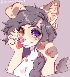  absurd_res alyx_(alyxalyx) anthro arm_tuft black_hair blue_eyes braided_hair breasts bust_portrait canelitainanutshell cheek_tuft claws dipstick_tail domestic_cat ear_piercing ear_ring elbow_tuft eyebrows eyelashes facial_tuft felid feline felis female female_anthro floppy_ears fur hair heart_ear_ring heart_symbol heterochromia hi_res inner_ear_fluff mammal markings nude_anthro nude_female orange_eyes pawpads piercing portrait ring_piercing solo tail tail_markings tuft white_body white_fur yellow_body yellow_eyes yellow_fur yellow_inner_ear_fluff 