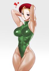  abs absurdres arms_behind_head blonde_hair blue_eyes braid breasts cammy_white cookiedusty covered_navel cowboy_shot female green_leotard grey_background hair_between_eyes highleg highleg_leotard highres leotard long_hair medium_breasts narrow_waist simple_background sleeveless sleeveless_turtleneck sleeveless_turtleneck_leotard smile solo standing street_fighter street_fighter_v turtleneck turtleneck_leotard twin_braids 