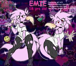  absurd_res anthro clothed clothing emie english_text female fur heart_symbol hi_res legwear looking_at_viewer open_mouth ri_denueth smile solo standing text tongue weirdcore 