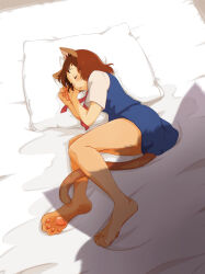  absurd_res anthro bed bottomwear brown_body brown_fur clothed clothing cochimu00 domestic_cat felid feline felis female fully_clothed fur furniture ghibli hair handpaw haru_yoshioka hi_res lying mammal necktie on_side open_mouth paws pillow school_uniform shadow skirt sleeping solo tail the_cat_returns topwear transformation uniform vest whiskers 