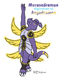  angelic anthro armor bandai_namco claws digimon digimon_(species) dragoneer_(character) evolution_(transformation) floating hi_res in_memoriam male sen_grisane_(artist) solo teeth transformation wings 