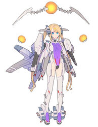  arms_at_sides bit_(r-type) blonde_hair blue_eyes bodysuit boots bracer breasts breasts_apart closed_mouth commentary_request covered_navel enkyo_yuuichirou female flat_color floating floating_object force_(r-type) full_body gloves groin headgear high_heel_boots high_heels highleg highleg_leotard highres leotard long_hair looking_at_viewer machinery mecha_musume medium_breasts multicolored_bodysuit multicolored_clothes personification purple_bodysuit r-type r-type_delta rx-10_albatross sidelocks simple_background solo standing straight_hair turtleneck twintails very_long_hair white_background white_bodysuit 