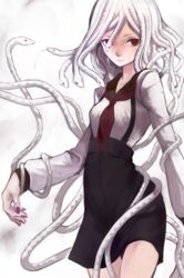  commentary_request female highres kuchinawa long_hair monogatari_(series) nanahyakuichi_middle_school_uniform otorimonogatari red_eyes school_uniform sengoku_nadeko serafuku snake snake_hair white_hair yoshiashi 