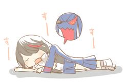  black_hair commentary_request female kill_la_kill living_clothes matoi_ryuuko md5_mismatch multicolored_hair pasu resolution_mismatch school_uniform senketsu short_hair skirt sleeping source_larger 