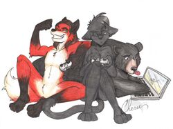  2013 annoyed anthro bear belly big_breasts black_body black_fur black_hair black_nose breasts brown_hair canid canine casual_nudity cherushi computer controller electronics eyebrows featureless_crotch felid female feral fluffy fluffy_tail fox fur game_controller gaming gloves_(marking) green_eyes grey_body grey_fur grey_hair grin group hair half-closed_eyes holding_object laptop leg_markings lying male mammal markings multicolored_body multicolored_fur narrowed_eyes nude on_front orange_body orange_fur pantherine paws pink_tongue playing_video_game simple_background smile social_nudity socks_(marking) spread_legs spreading tail teeth tongue tongue_out white_background white_belly white_body white_fur yellow_eyes 