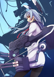  armored_core armored_core:_verdict_day armored_core_5 commentary_request dress female genyaky grey_hair highres kantai_collection long_hair murakumo_(kancolle) murakumo_mdl.1 name_connection pantyhose sailor_dress short_dress solo thighband_pantyhose 