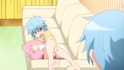  1boy angry animated animated annoyed barefoot couch feet female sansha_san&#039;you soles toes tossing tsuji_sasame 