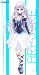  bare_shoulders blue_eyes blush commentary_request female hair_between_eyes helvetica_std highres light_persona long_hair looking_at_viewer magiquone neptune_(series) smile solo 