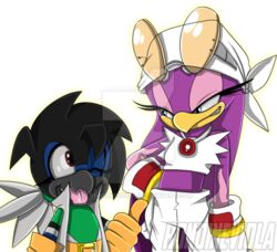  alpha_channel anthro avian bandana bird blue_eyes bottomwear clothed clothing deviantart duo eyelashes eyewear fan_character feathers female gloves handwear hirundinid jewelry kerchief necklace one_eye_closed oscine pants passerine purple_body purple_feathers rondineviola sega smile sonic_riders sonic_the_hedgehog_(series) sunglasses swallow_(bird) teeth tongue watermark wave_the_swallow wink 