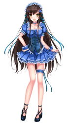  :d blue_dress blush bridal_garter brown_hair china_railway_girl choker dress female frilled_dress frills full_body hair_ornament hair_ribbon hairband hand_on_own_hip highres lolita_hairband long_hair long_legs looking_at_viewer oerba_yun_fang open_mouth original personification puffy_short_sleeves puffy_sleeves ribbon saionji_rin_(crh380b) short_sleeves simple_background skirt_hold smile solo standing star_(symbol) star_hair_ornament swordsouls very_long_hair white_background wrist_cuffs yellow_eyes 