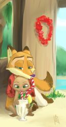  2017 anthro canid canine clothing disney female fox green_eyes hi_res ittybittykittytittys kris_(zootopia) male mammal mustelid nick_wilde otter zootopia 