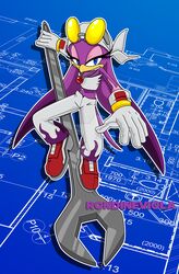  anthro avian bandana bird blue_eyes clothing eyelashes eyewear feathers female gloves handwear hi_res hirundinid jewelry kerchief looking_at_viewer navel necklace oscine passerine purple_body purple_feathers rondineviola sega smile solo sonic_riders sonic_the_hedgehog_(series) sunglasses swallow_(bird) tools wave_the_swallow wrench 