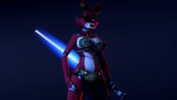  16:9 3d_(artwork) absurd_res animatronic anthro bikini bikini_top blue_lightsaber bottomwear clothing costume digital_media_(artwork) ear_piercing eye_patch eyeshadow eyewear female five_nights_at_freddy&#039;s five_nights_at_freddy&#039;s_2 foxy_(fnaf) foxy_(psychojohn2) gold_(metal) hi_res holding_object holding_weapon hook hook_hand lightsaber loincloth long_ears machine makeup mammal melee_weapon metal_bra mtf_crossgender piercing reverse_grip robot rule_63 scottgames slave_leia_costume solo source_filmmaker_(artwork) star_wars swimwear weapon widescreen 