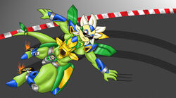  armor avoid_posting bandai_namco breasts claws digimon digimon_(species) elemental_creature elemental_humanoid eyeshadow female flameydragwasp flora_fauna flower humanoid kamen_rider makeup not_furry plant plant_humanoid race race_track racing sparks sunflowmon tire_tracks 