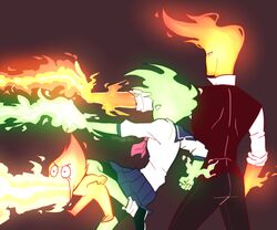  ambiguous_gender breath_powers colored_fire digital_media_(artwork) elemental_creature elemental_humanoid elemental_manipulation female fire fire_breathing fire_creature fire_humanoid fire_manipulation fuku_fire green_fire grillby group heats_flamesman humanoid magic_user male not_furry umbriel_(artist) undertale undertale_(series) 