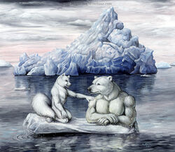  2005 anthro arctic_fox bear canid canine detailed_background duo fox glacier male mammal polar_bear rog_minotaur swimming text true_fox url ursine water 