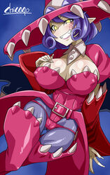  bandai breasts chicago-x cleavage demon_girl digimon digimon_universe:_appli_monsters fangs female female hat large_breasts leotard long_hair looking_at_viewer monster_girl nipples no_bra shiny smile solo succubus symbol-shaped_pupils thong warudamon yellow_eyes 