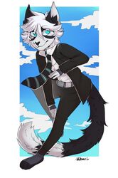  anthro clothed clothing cloud felid fur hair hibarikatsuru male mammal necktie outside solo 