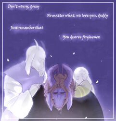  asgore_dreemurr asriel_dreemurr beard boss_monster caprine crying darkriallet dialogue english_text facial_hair horn hug long_ears mammal tears text toriel undertale video_games 