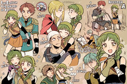  ... 3girls 6+boys aqua_hair armor bandages bandana bead_necklace beads belt blonde_hair blouse blush boots bow_(weapon) braid brother_and_sister brown_hair cape capelet character_name closed_eyes commentary copyright_name crossed_legs dart_(fire_emblem) face-to-face fingerless_gloves fire_emblem fire_emblem:_the_blazing_blade gloves green_hair hairband heart horse horseback_riding hug hug_from_behind imagining index_finger_raised indian_style jewelry kneeling knight looking_at_another louise_(fire_emblem) lowen_(fire_emblem) multiple_boys multiple_girls multiple_persona necklace nino_(fire_emblem) noshima open_mouth pent_(fire_emblem) photoshop_(medium) profile raven_(fire_emblem) rebecca_(fire_emblem) red_hair riding sain_(fire_emblem) shirt short_hair siblings sitting skirt slap_mark slap_mark_on_face slapping smile sparkle spoken_character spoken_ellipsis sweatdrop twin_braids weapon wil_(fire_emblem) wrist_guards 