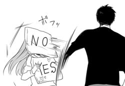  1boy admiral_(kantai_collection) admiral_shinonome_harutora female kantai_collection long_hair nagomi_(mokatitk) suzuya_(kantai_collection) throwing yes-no_pillow 