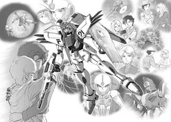  2boys beam_rifle beam_shield carozzo_ronah cecily_fairchild commentary_request couple damaged den&#039;an_zon dress energy_gun f91_gundam father_and_daughter female greyscale gundam gundam_f91 hug long_hair mask mecha monochrome moon multiple_boys pilot_chair rafflesia_(gundam) robot seabook_arno short_hair space spacesuit straight tokita_kouichi tsujitani_kouji uniform vigna_ghina weapon 