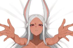  animal_ears boku_no_hero_academia breasts collarbone commentary commission completely_nude dakimakura_(medium) dark-skinned_female dark_skin english_commentary female kopam large_breasts long_eyelashes long_hair looking_at_viewer mirko nude open_hands out-of-frame_censoring outstretched_arms parted_bangs parted_lips rabbit_ears rabbit_girl reaching reaching_towards_viewer red_eyes solo upper_body white_hair 