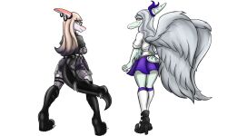  2025 5:3 alpha_channel alternative_fashion anthro bangs biped black_boots black_bottomwear black_clothing black_footwear black_shorts blonde_hair blue_body blue_feathers blue_scales bone_frill boots bottomwear chains clothed clothed_anthro clothed_female clothing colored crossed_arms dinosaur duo elbow_feathers eyewear fang_(gvh) feathered_wings feathers female fingers fishnet_clothing fishnet_leggings fishnet_legwear footwear frill_(anatomy) frill_piercing frill_ring frown full-length_portrait furgonomics furry-specific_piercing glasses goodbye_volcano_high goth green_eyes grey_body grey_feathers grey_hair hadrosaurid hair half-closed_eyes head_turned hi_res high_heels highlights_(coloring) humanoid_hands kaewhy knee_boots knee_highs knee_socks leggings legs_together legwear long_hair long_tail looking_at_viewer looking_back markings multicolored_body multicolored_scales naomi_(gvh) narrowed_eyes orange_body orange_eyes orange_scales ornithischian ornithopod parasaurolophus personality_swap piercing portrait prehistoric_species preppy pterodactylus pterosaur purple_bottomwear purple_clothing purple_skirt rear_view reptile ring_piercing scales scalie shirt shoes short_tail shorts simple_background skirt smile socks spiked_tail spikes spikes_(anatomy) spread_legs spreading standing striped_markings stripes tail tail_clothing thick_thighs topwear torn_clothing torn_leggings torn_legwear transparent_background two_tone_body two_tone_scales white_body white_clothing white_scales white_shirt white_topwear wings 