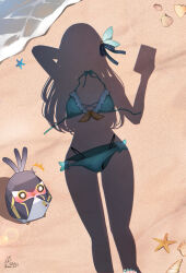  absurdres beach bikini blush cellphone clam commentary_request cross-laced_bikini cross-laced_clothes dressed_shadow_(meme) female female_pov firefly_(honkai:_star_rail) front-tie_bikini_top front-tie_top green_bikini green_nails hair_ribbon halterneck highres holding holding_phone honkai:_star_rail honkai_(series) long_hair meme nail_polish origami_bird_(honkai:_star_rail) phone pov pov_legs pov_shadow ranran_3939 ribbon shadow signature smartphone starfish swimsuit toenail_polish toenails trailblazer_(honkai:_star_rail) trailblazer_(trailbirder)_(honkai:_star_rail) twitter_username 