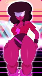  1girls 80&#039;s_theme cartoon_network female female_only garnet_(steven_universe) gem_(species) legwarmers leotard leotard_under_clothes one-piece_swimsuit solo solo_female sonson-sensei steven_universe thick_thighs tshirt wide_hips wristband 