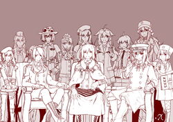  6+girls absurdres american_flag boots bren_(girls&#039;_frontline) candy capelet chair commentary_request cowboy_hat dp28_(girls&#039;_frontline) eyewear_on_head flag food fur-trimmed_capelet fur_trim girls&#039;_frontline glasses gloves hat highres historical_event jacket jacket_on_shoulders lee-enfield_(girls&#039;_frontline) lollipop long_hair long_sleeves looking_at_viewer m1911_(girls&#039;_frontline) m1918_(girls&#039;_frontline) m1919a4_(girls&#039;_frontline) m1_garand_(girls&#039;_frontline) military military_hat military_uniform monochrome monocle mosin-nagant_(girls&#039;_frontline) multiple_girls necktie parody ppsh-41_(girls&#039;_frontline) real_life short_hair sitting soviet_flag springfield_(girls&#039;_frontline) sten_mkii_(girls&#039;_frontline) thompson_(girls&#039;_frontline) twintails uniform world_war_ii yalta_conference z.s.w. 