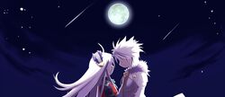  1boy bad_id bad_pixiv_id borrowed_character couple female full_moon hakoniwa_tsuka highres long_hair mifuyu_(hakoniwa_tsuka) misumi_(nanaroku) moon night pixiv_fantasia pixiv_fantasia_sword_regalia shooting_star short_hair sky star_(sky) straight 