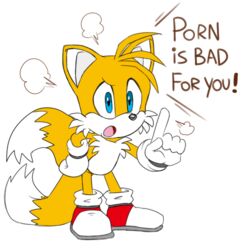  1:1 2_tails angry anthro blue_eyes canid canine dialogue english_text finger_wag fox gesture hand_gesture lol_comments looking_at_viewer low_res male mammal multi_tail nenikat open_mouth porn_is_bad_for_you raised_finger raised_index_finger sega simple_background solo sonic_the_hedgehog_(series) tail tails text white_background 