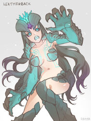  aqua_eyes bad_id bad_pixiv_id black_hair female kaijuu leatherback long_hair monster_girl pacific_rim personification reammara solo 