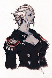  blue_eyes cleavage final_fantasy final_fantasy_xiv high_resolution jacket merlwyb_bloefhiswyn official_art short_hair white_hair yoshida_akihiko 