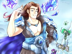  animal_ears blue_eyes bound brown_hair commentary_request gender_request kha&#039;zix league_of_legends long_hair multiple_girls personification rule_63 short_hair taric thresh_(league_of_legends) tied_up_(nonsexual) vilde_loh_hocen warwick weapon 