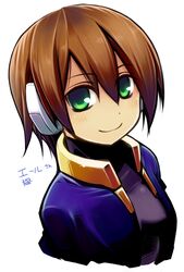  aile_(mega_man_zx) bad_id bad_pixiv_id brown_hair female green_eyes hakoniwa_tsuka looking_at_viewer mega_man_(series) mega_man_zx simple_background smile solo upper_body white_background 