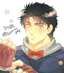  1boy bad_id bad_twitter_id black_hair blue_eyes bow bowtie fingerless_gloves gloves jojo_no_kimyou_na_bouken jonathan_joestar male_focus manaka_(gunjooou) phantom_blood solo 