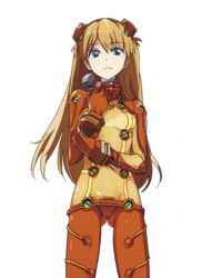  blue_eyes bodysuit bracer breasts clothes_writing commentary_request cowboy_shot evangelion:_2.0_you_can_(not)_advance female from_below frown gloves hair_ornament hairpods holding holding_own_arm interface_headset long_hair looking_at_viewer mebae multicolored_bodysuit multicolored_clothes neon_genesis_evangelion orange_bodysuit orange_hair pilot_suit plugsuit rebuild_of_evangelion red_bodysuit see-through simple_background small_breasts solo souryuu_asuka_langley test_plugsuit turtleneck very_long_hair white_background 