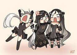  3girls absurdly_long_hair anger_vein angry anna_(girls&#039;_frontline) ark_john_up biting biting_another&#039;s_hand biting_arm black_hair blush chibi destroyer_(girls&#039;_frontline) dreamer_(girls&#039;_frontline) dress girls&#039;_frontline grabbing_another&#039;s_hair long_hair multiple_girls nyto_(girls&#039;_frontline) paradeus sangvis_ferri simple_background twintails very_long_hair white_hair 