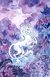  2015 amalthea_(tlu) ambiguous_gender artist_name blue_eyes cloud cryptosilver detailed equid equine feral flower fur hair hooves horn leg_tuft mammal moon mythological_creature mythological_equine mythology painting_(artwork) plant purple_clouds purple_flower purple_sky shrub sky solo tail tail_tuft the_last_unicorn traditional_media_(artwork) tuft unicorn unicorn_horn watercolor_(artwork) white_body white_fur white_hair 