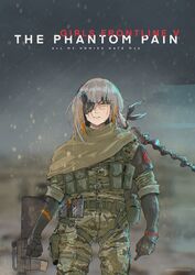  assault_rifle braid commentary cosplay english_commentary eyepatch female freshprincejune girls&#039;_frontline gun highres korean_commentary long_hair m16 m16a1 m16a1_(boss)_(girls&#039;_frontline) m16a1_(girls&#039;_frontline) metal_gear_(series) metal_gear_solid_v:_the_phantom_pain multicolored_hair parody rifle sangvis_ferri solo streaked_hair trait_connection venom_snake venom_snake_(cosplay) very_long_hair weapon 